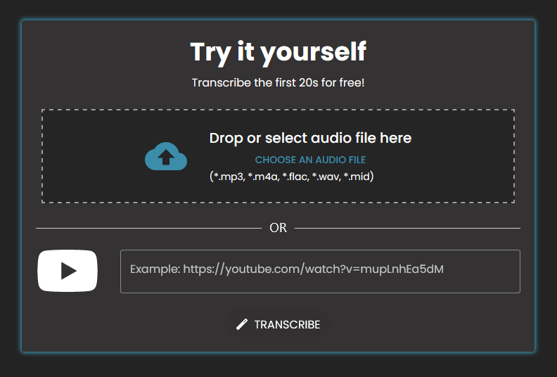 The Piano2Notes transcription window, allowing a quick transcription of singled out instruments.