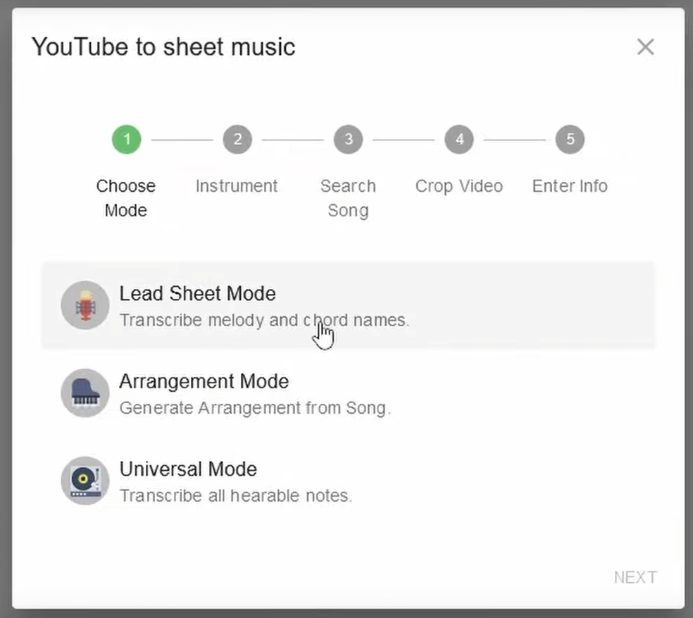 Selecting the Different Modes of Melody Scanner