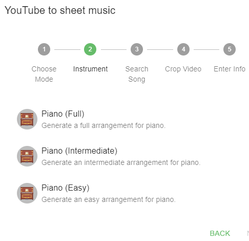 Choose the difficulty of the piano arrangement.