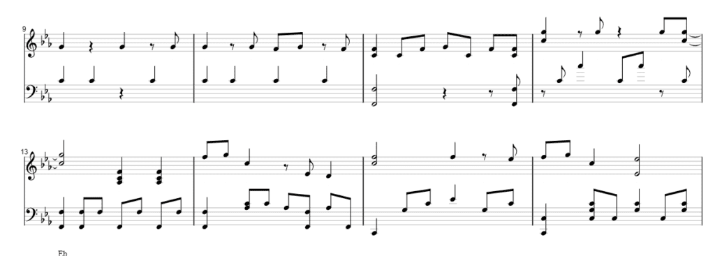 The transcribed notes from Melody Scanner's Universal Mode